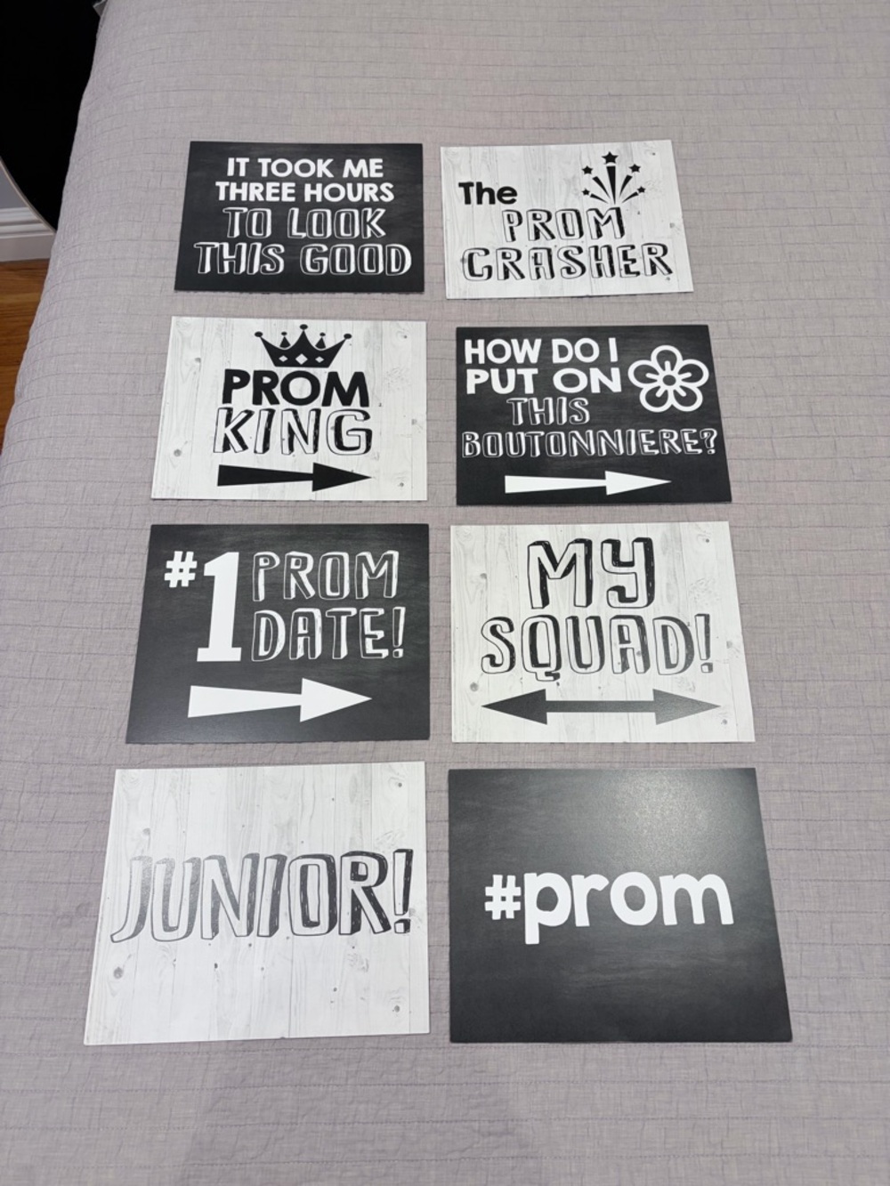 Prom Photo Booth Signs Set of 8 Double Sided Cardstock Prints Black White
